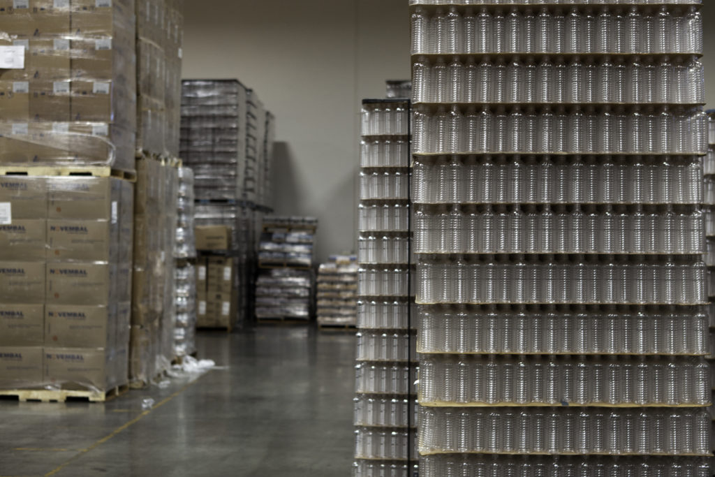 Packed bottled water kept in warehouse